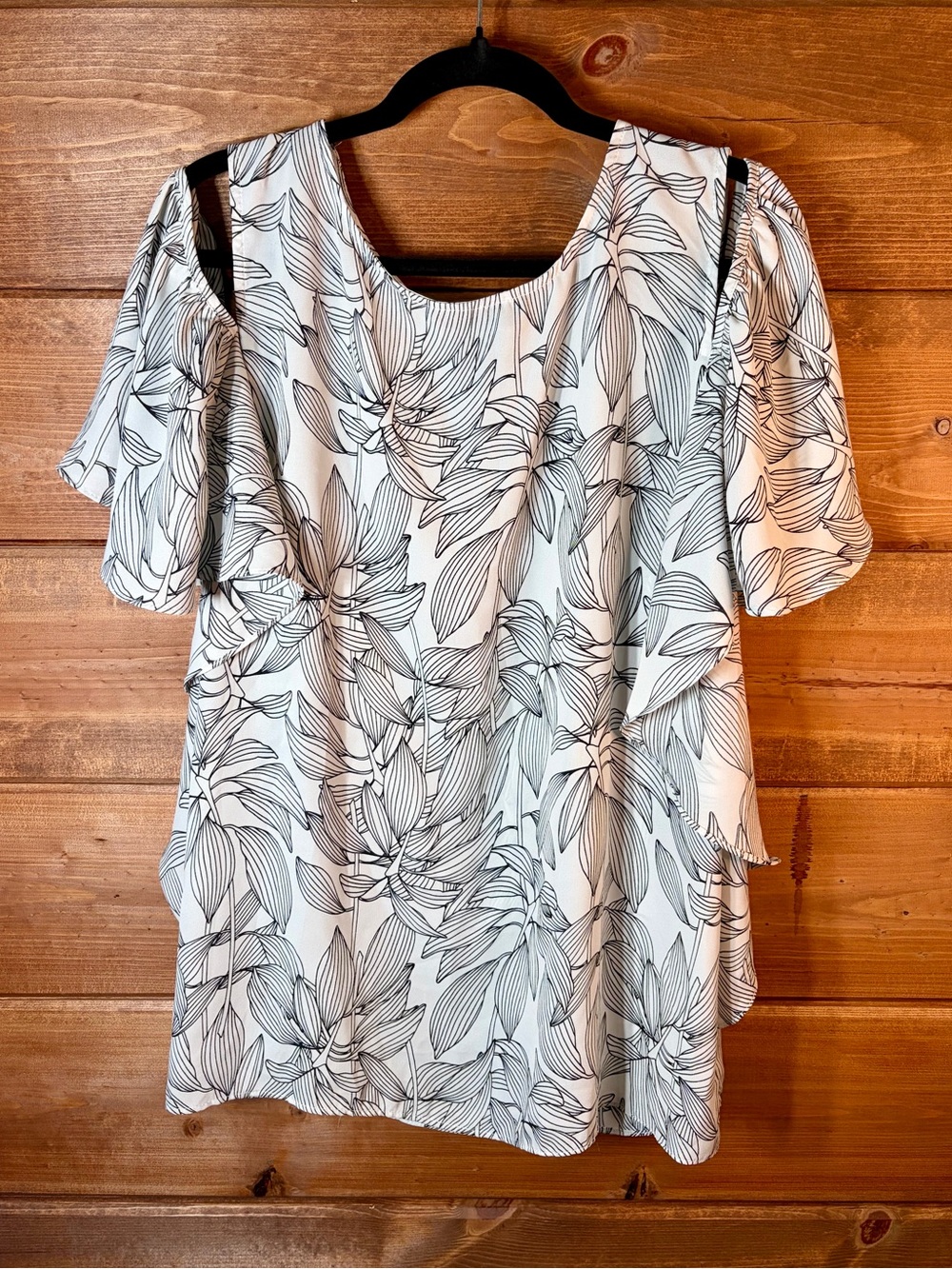 Worthington White Floral Cold-Shoulder Blouse Size XL 💕🖤